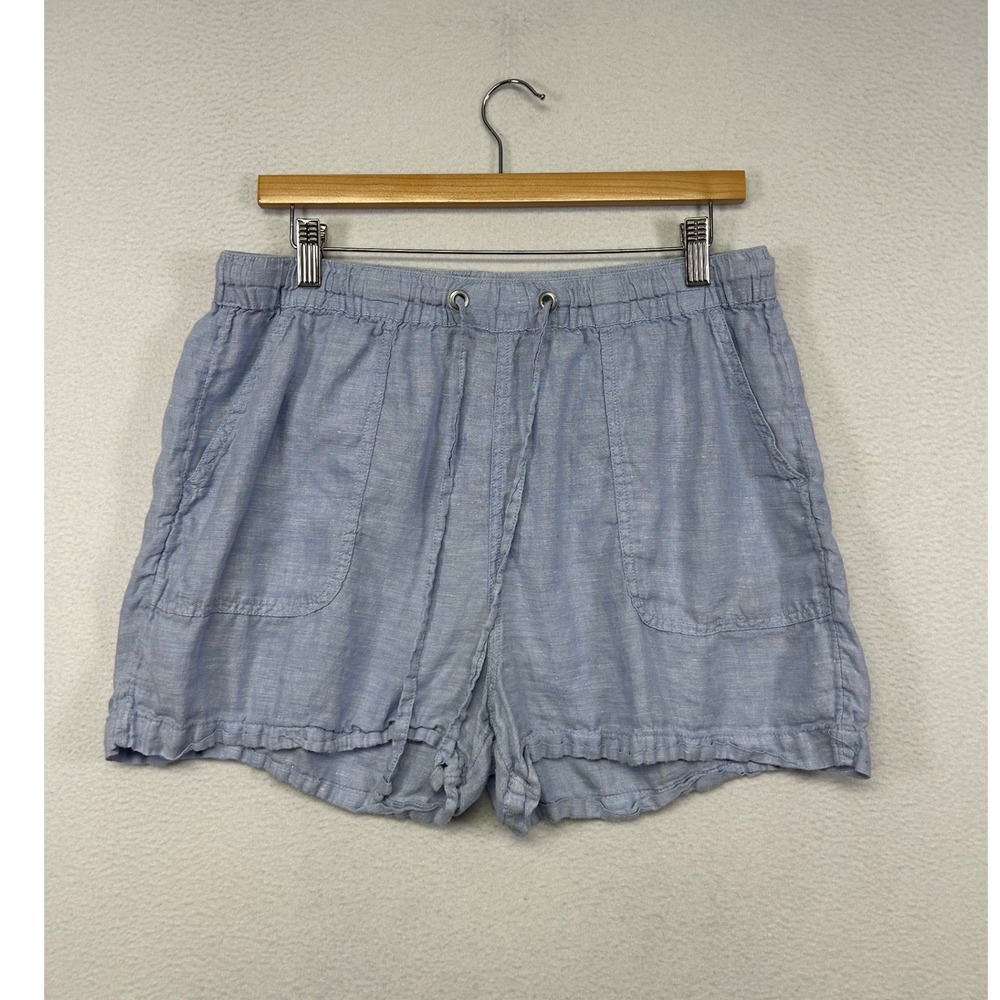 Coastal Boho Tahari Womens L Blue 100% Hemp Drawstring Elastic Waist Shorts